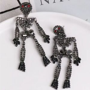 SKELETON black rhinestone halloween earrings